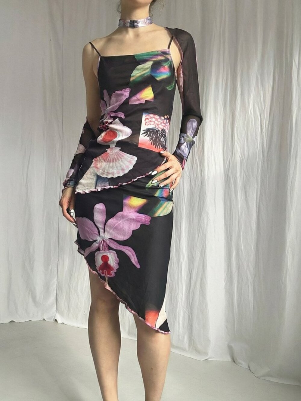 Jean Paul Gaultier fuzzi  3 pieces mesh dress set spaghetti slip dress